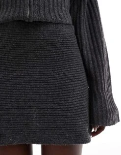 Kaiia Knitted Mini Skirt Co-ord In Charcoal For Women Dark Grey -Kaiia Online Shop 206859473 5