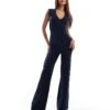 Kaiia Fine Cable Knit Wide Leg Trousers Co-ord In Navy For Women Blue -Kaiia Online Shop 206859511 1 blue