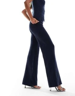 Kaiia Fine Cable Knit Wide Leg Trousers Co-ord In Navy For Women Blue -Kaiia Online Shop 206859511 3