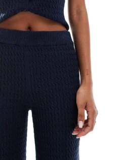 Kaiia Fine Cable Knit Wide Leg Trousers Co-ord In Navy For Women Blue -Kaiia Online Shop 206859511 4