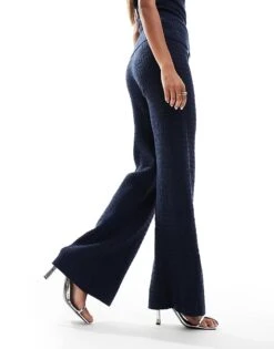 Kaiia Fine Cable Knit Wide Leg Trousers Co-ord In Navy For Women Blue -Kaiia Online Shop 206859511 5