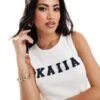 Kaiia Denim Applique Logo Longline Vest Top In White For Women -Kaiia Online Shop 206885843 1 white