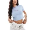Kaiia Rodeo Bow Detail Baby Tee In Baby Blue For Women