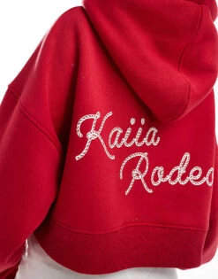 Kaiia Rodeo Logo Cropped Hoodie In Red For Women -Kaiia Online Shop 206885892 3
