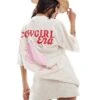 Kaiia Cowgirl Era Logo Back Print Oversized T-shirt In Cream For Women -Kaiia Online Shop 206885893 1 cream
