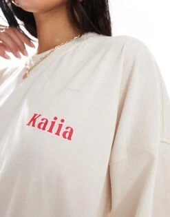 Kaiia Cowgirl Era Logo Back Print Oversized T-shirt In Cream For Women -Kaiia Online Shop 206885893 2