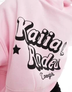 Kaiia Rodeo Bubble Logo Cropped Hoodie In Pink For Women -Kaiia Online Shop 206885915 4