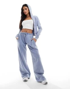 Kaiia Logo Wide Leg Jogger Co-ord In Washed Blue For Women -Kaiia Online Shop 206885924 1 washedblue 1