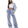 Kaiia Logo Wide Leg Jogger Co-ord In Washed Blue For Women -Kaiia Online Shop 206885924 1 washedblue