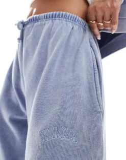 Kaiia Logo Wide Leg Jogger Co-ord In Washed Blue For Women -Kaiia Online Shop 206885924 3