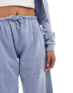 Kaiia Logo Wide Leg Jogger Co-ord In Washed Blue For Women -Kaiia Online Shop 206885924 4