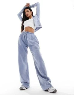 Kaiia Logo Wide Leg Jogger Co-ord In Washed Blue For Women -Kaiia Online Shop 206885924 5