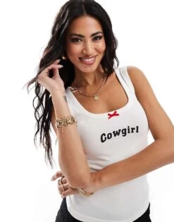 Kaiia Cowgirl Bow Vest Top In White For Women -Kaiia Online Shop 206885944 1 white 1