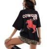 Kaiia Cowgirl Era Logo Back Print Oversized T-shirt In Black For Women -Kaiia Online Shop 206885953 1 black