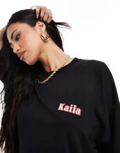 Kaiia Cowgirl Era Logo Back Print Oversized T-shirt In Black For Women -Kaiia Online Shop 206885953 3