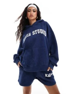 Kaiia Applique Logo Oversized Hoodie And Sweat Shorts Co-ord In Denim Blue -Kaiia Online Shop 206885973 1 denimblue 1