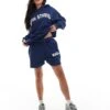 Kaiia Applique Logo Oversized Hoodie And Sweat Shorts Co-ord In Denim Blue -Kaiia Online Shop 206885973 4