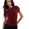 Kaiia Slinky Drape Off Shoulder Top In Burgundy For Women 2 Kaiia Slinky Drape Off Shoulder Top In Burgundy For Women -Kaiia Online Shop 207087374 1 burgundy