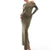 Kaiia Off Shoulder Bandeau Maxi Dress In Olive Green For Women -Kaiia Online Shop 207087384 1 olivegreen