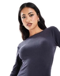 Kaiia Ribbed Knit Low Back Bodycon Maxi Dress In Charcoal For Women -Kaiia Online Shop 207087416 3