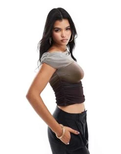 Kaiia Mesh Off Shoulder Top In Ombre Green For Women -Kaiia Online Shop 207087492 1 ombregreen 1