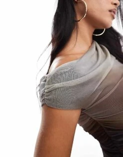 Kaiia Mesh Off Shoulder Top In Ombre Green For Women -Kaiia Online Shop 207087492 3