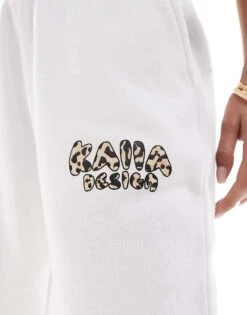 Kaiia Wide Leg Leopard Logo Joggers Co-ord In Cream For Women -Kaiia Online Shop 207088156 3