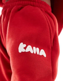 Kaiia Wide Leg Joggers Co-ord In Red For Women -Kaiia Online Shop 207088186 3