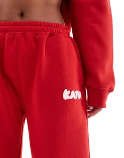 Kaiia Wide Leg Joggers Co-ord In Red For Women -Kaiia Online Shop 207088186 5