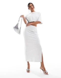 Kaiia Cropped Oversized T-shirt And Maxi Skirt Co-ord In Grey -Kaiia Online Shop 207088226 1 grey