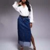 Kaiia Turned Up Hem Maxi Skirt In Indigo Wash For Women Indigo Blue -Kaiia Online Shop 207088336 1 indigoblue