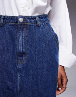 Kaiia Turned Up Hem Maxi Skirt In Indigo Wash For Women Indigo Blue -Kaiia Online Shop 207088336 3