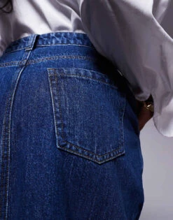 Kaiia Turned Up Hem Maxi Skirt In Indigo Wash For Women Indigo Blue -Kaiia Online Shop 207088336 5