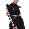 Kaiia Ribbed Zip Up Stripe Sleeve Jumper Co-ord In Black For Women -Kaiia Online Shop 207088396 1 black