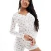 Kaiia Button Through Pointelle All In One Unitard In Cream Ditsy For Women White -Kaiia Online Shop 207097926 1 white