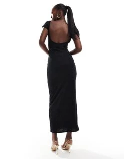 Kaiia Exclusive Lace Low Back Cap Sleeve Bodycon Maxi Dress In Black For Women -Kaiia Online Shop 207104744 4
