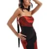 Kaiia Exclusive Slinky Scarf Detail Bandeau Maxi Dress In Black And Red Rose Print For Women Multi -Kaiia Online Shop 207104784 1 multi