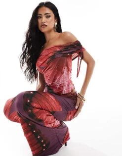 Kaiia Exclusive Slinky Off Shoulder Crop Top And Maxi Skirt Co-ord In Red Flower Print 7 Kaiia Exclusive Slinky Off Shoulder Crop Top And Maxi Skirt Co-ord In Red Flower Print -Kaiia Online Shop 207104800 1 multifloral