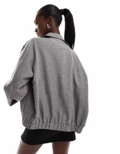 Kaiia Pocket Detail Oversized Tailored Bomber Jacket In Grey For Women -Kaiia Online Shop 207118609 4