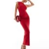 Kaiia Exclusive Slinky One Shoulder Drawstring Detail Bodycon Maxi Dress In Red For Women -Kaiia Online Shop 207154505 1 red