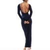 Kaiia Exclusive Slinky Low Back Long Sleeve Bodycon Maxi Dress In Navy For Women -Kaiia Online Shop 207154545 1 navy