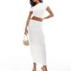 Kaiia Exclusive Slinky Ruched Off Shoulder Drawstring Top And Maxi Skirt Co-ord In White -Kaiia Online Shop 207154555 4