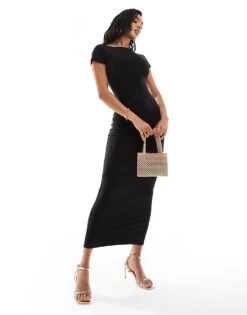 Kaiia Exclusive Slinky Cap Sleeve Low Back Maxi Dress In Black For Women -Kaiia Online Shop 207154565 1 black 1