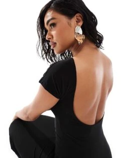 Kaiia Exclusive Slinky Cap Sleeve Low Back Maxi Dress In Black For Women -Kaiia Online Shop 207154565 2