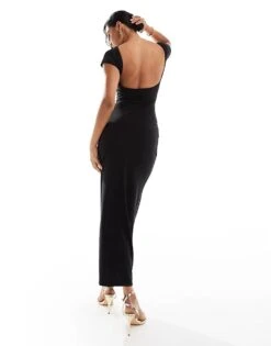 Kaiia Exclusive Slinky Cap Sleeve Low Back Maxi Dress In Black For Women -Kaiia Online Shop 207154565 4