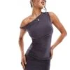 Kaiia Exclusive Slinky Twist Off Shoulder Bodycon Mini Dress In Charcoal For Women -Kaiia Online Shop 207154643 1 charcoal