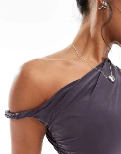 Kaiia Exclusive Slinky Twist Off Shoulder Bodycon Mini Dress In Charcoal For Women -Kaiia Online Shop 207154643 3