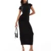 Kaiia Exclusive Slinky High Neck Cap Sleeve Bodycon Maxi Dress In Black For Women -Kaiia Online Shop 207154663 1 black