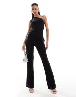 Kaiia Exclusive Slinky Ruched Side Folded Waist Flared Trousers Co-ord In Black For Women -Kaiia Online Shop 207154674 1 black 1