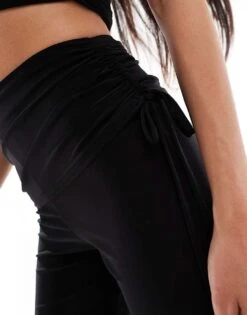 Kaiia Exclusive Slinky Ruched Side Folded Waist Flared Trousers Co-ord In Black For Women -Kaiia Online Shop 207154674 3